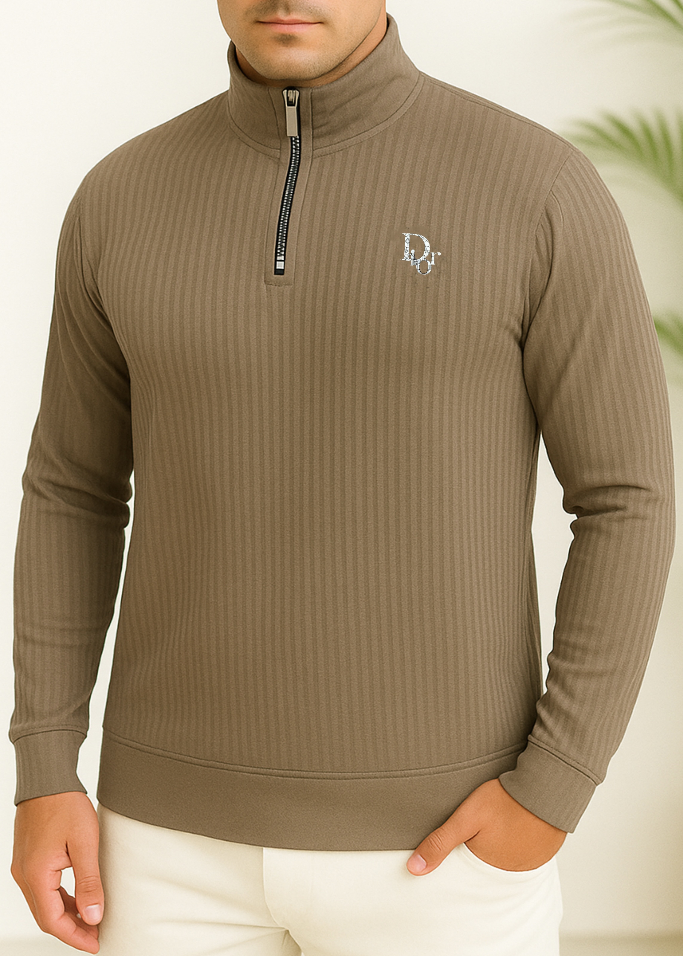 Men’s Ribbed Half-Zip High-Neck Sweatshirt